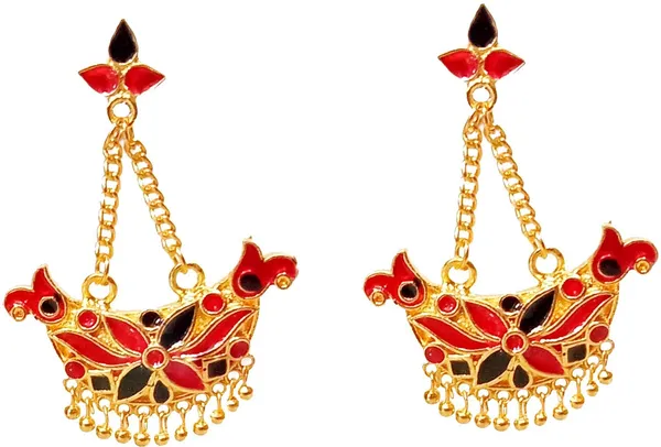 Assamese_Traditional_Copper_Gold_Plated_Red_Black_Colour_Jhumki_Earring_For_Girls_&_Women
